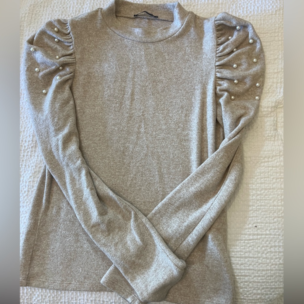 Zara Puff Sleeve Sweater with Pearls